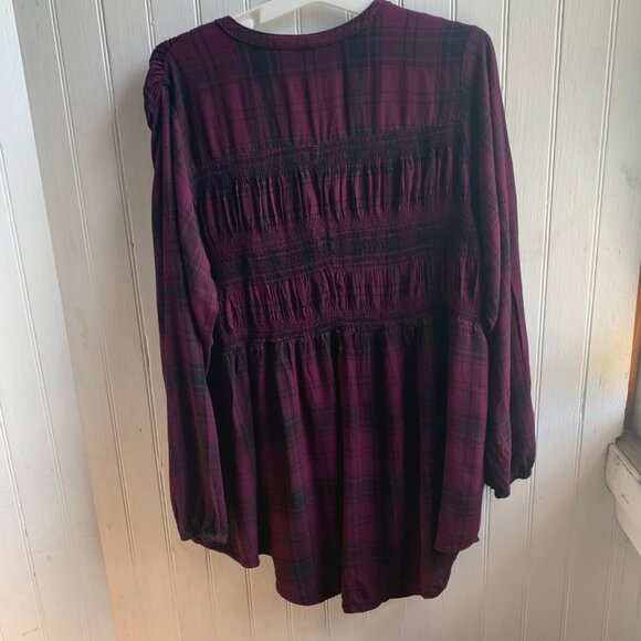 Torrid Purple Black Plaid V neck Shirred Balloon Sleeve Tunic Grunge Milly - 3 - Picture 10 of 13